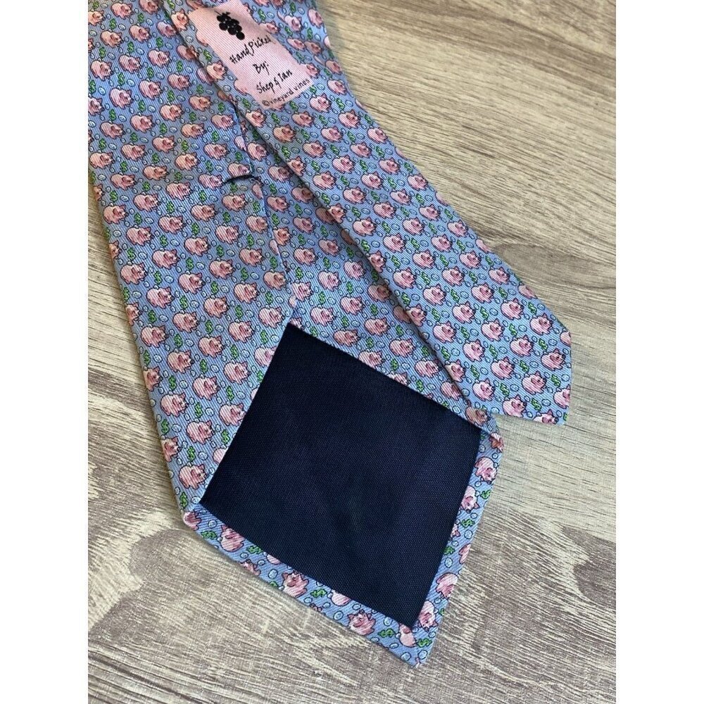 Vineyard Vines PIGGY BANK Blue Silk Pig Money Pastel Tie made in USA - Picture 4 of 7